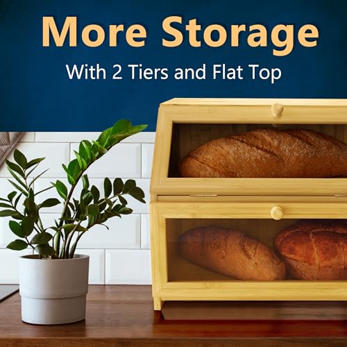 Bamboo Bread Box Space Saving Rustic Flat