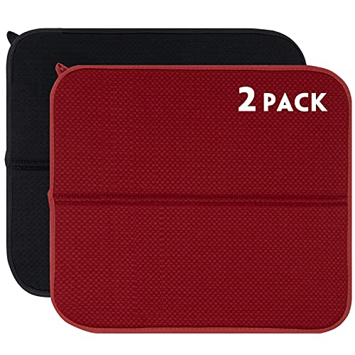 Dish Drying Mats 2 Pack (16''X18'' / Black/Red)