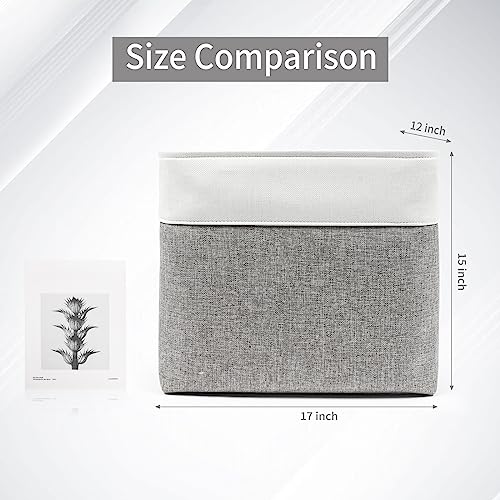 Large Fabric Storage Baskets (Gray / Off-White / Extra Large -17"x12"x15")