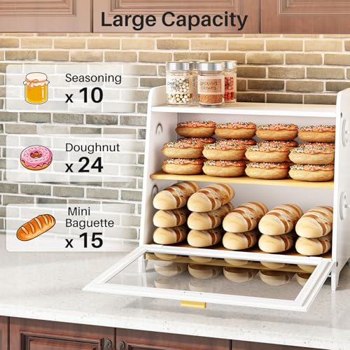 Airtight Bread Box for Kitchen Countertop (White / L)