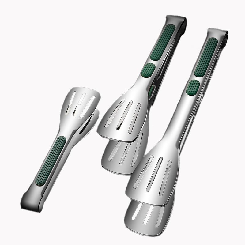 Stainless Steel Kitchen Tong Set (6 & 9 &11inch / 3Pcs Green)