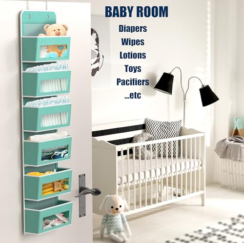 6 Clear Pocket Over Door Hanging Organizer (6 Pockets / Turquoise)