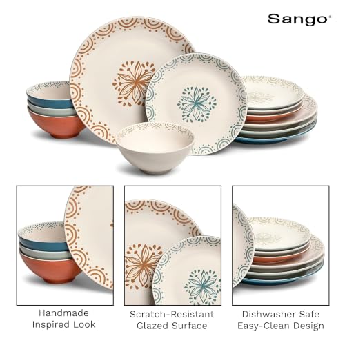 12 Piece Speckled Stoneware Dinnerware Set for 4 (Glazed Garden / 12-Piece Set)
