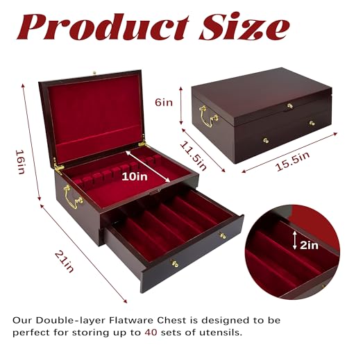 Silverware Storage Box Solid Wood with Lid (Cherry / 2 Layer)