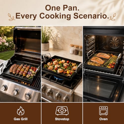 17" x 13" Nonstick Coated Cast Iron Grill Griddle (17" x 2.6" x 13")