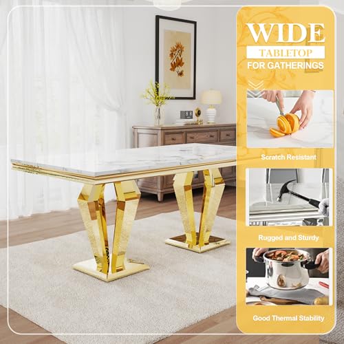 7 Piece Luxury Dining Room Set (Gold White + White / Dining Table + 6 U-shape Chair)