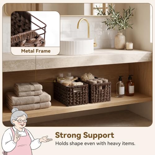 Wicker Storage Baskets for Shelves (Brown / 13"L x 8¼"W x 7"H)