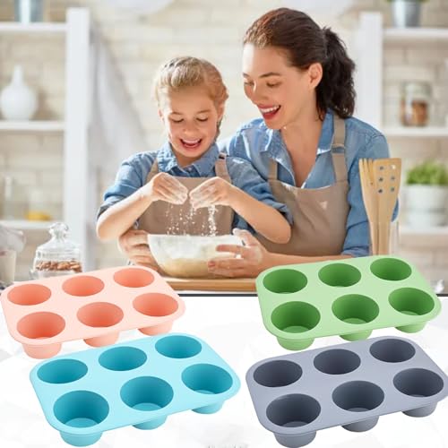 6 Cups Silicone Mini Muffin Pan Set (Set of 2--6 Cups (Blue+Pink))