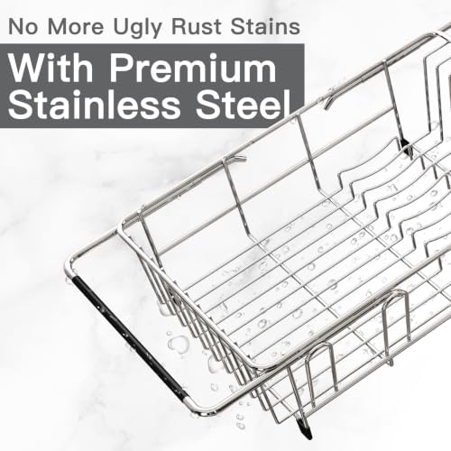 Expandable Dish Drying Rack Over Sink with Extra Drainboard (Silver / For 11.5"-16" W Sink with Cup Holder & Drainboard)