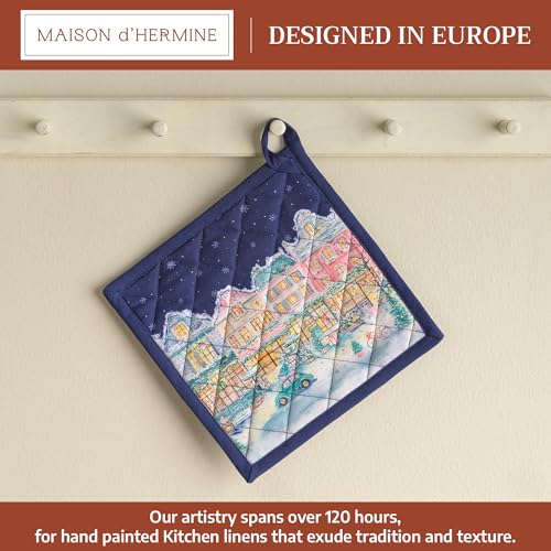 Pot Holders 100% Cotton Potholders (123 - Christmas Market - Blue / 8" x 8" (Pot Holder Pack of 1))