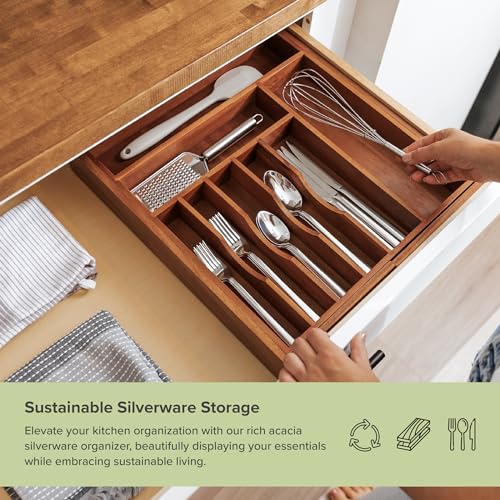 Silverware & Utensil Drawer Organizer (Natural Acacia / From 16" to 28" Wide)