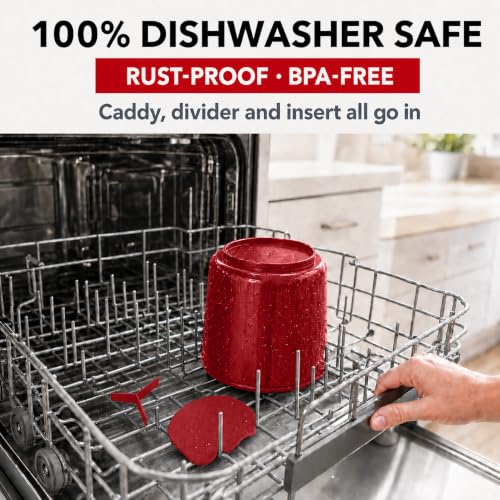 Plastic Extra Large Rotating Red Countertop Utensil Holder Kitchen Caddy (Empire Crimson)