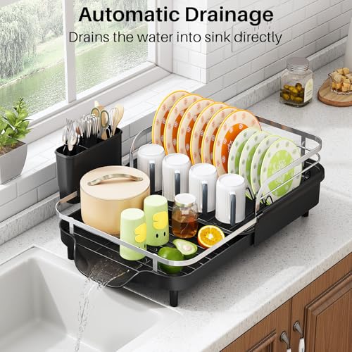 Expandable Dish Drying Rack for Small Kitchen Counter (Black)