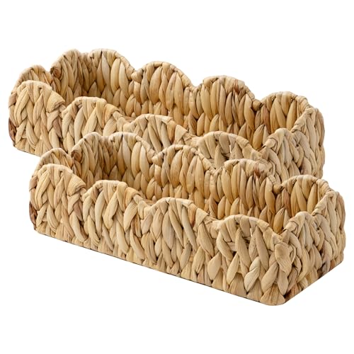 Small Scalloped Baskets for Decor (Natural(water Hyacinth) / 15 ¾"L x 6 ½"W x 4 ¼"H (Scalloped))