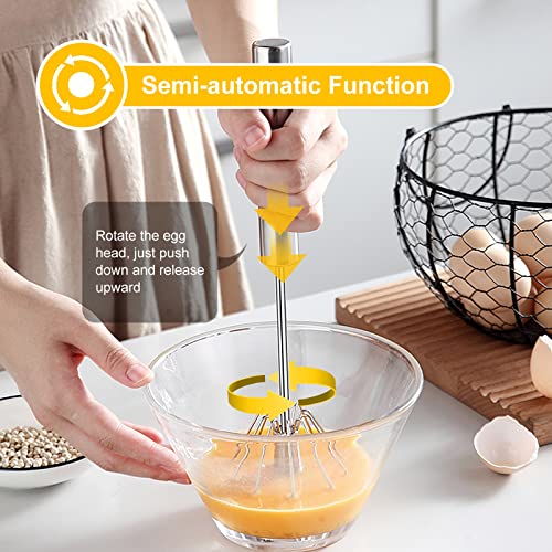 Egg Beater Hand Easy Whisk Stainless Steel Hand Push Egg Beater Manual Mixer Blender for Home Kitchen Tool Whisking (304-12 inch)