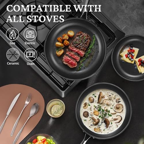 Non Stick Frying Pans with Lids (8"+10"+12" W/Lid)