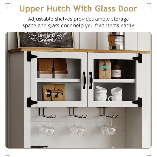 72" Farmhouse Coffee Bar Cabinet with Sliding Barn Door (71Inch / White)