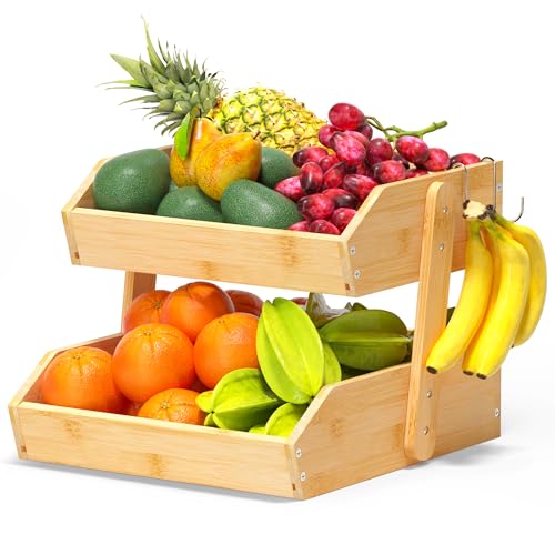 Bamboo Fruit Basket for Kitchen (2-Tier Narture)