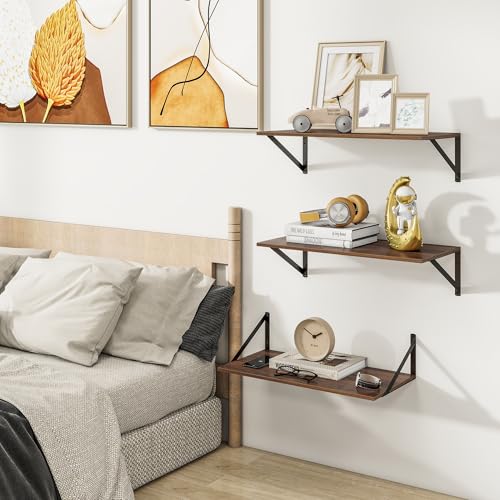 24W x 12D Deep Floating Shelves Set of 3 Walnut (Walnut With Black Metal Bracket / 24wx12dx5.8h)