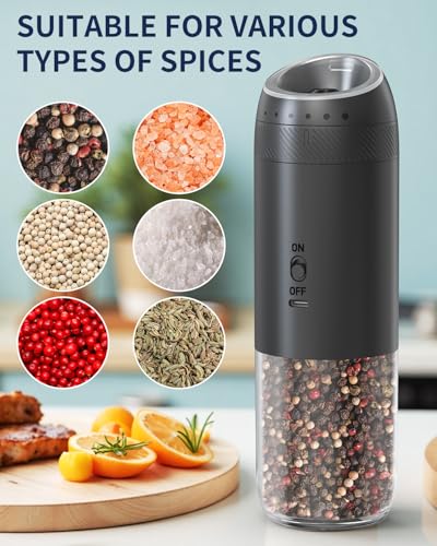 Gravity Electric Salt and Pepper Grinder Set Rechargeable Automatic Pepper Mills with External Adjustable Coarseness (Rechargeable / Plus Black Set)