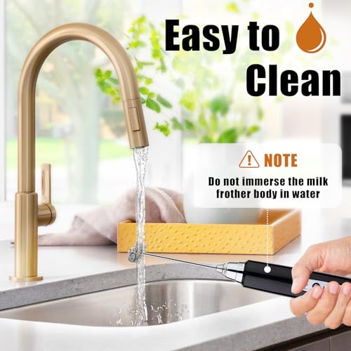 Black Handheld Milk Frother for Coffee (Glossy Black)