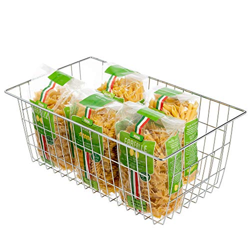 Farmhouse Wire Organizer Storage Bin Basket with Handles (Stainless Steel-6pack / 15.7"L x 9.5"W x 6.3"H)