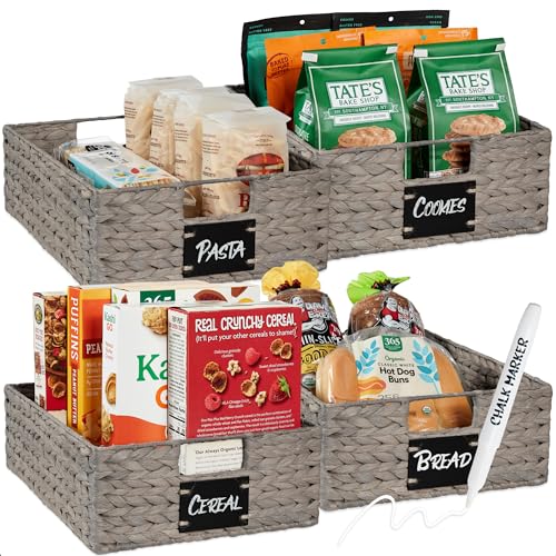 Set of 4 16x12in Large Water Hyacinth Pantry Baskets (12x16x5in / Gray)