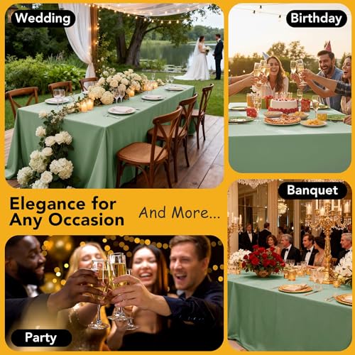 10 Pack Sage Green Tablecloths for Rectangle Tables (Sage Green / 70x108 In, 10 Pack)
