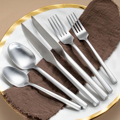 Silverware Set with Steak Knives (Matt Silver with Steak Knives)