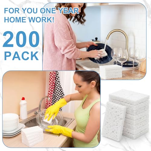 200 Pcs Sponges Bulk Sponges Kitchen Compressed Sponge (White)