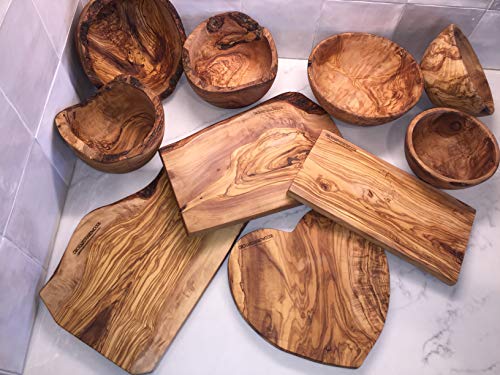 8" Artisan Olive Wood Serving Bowl Wooden Farmhouse Décor Bowl for Fruit (Large 8 inch)