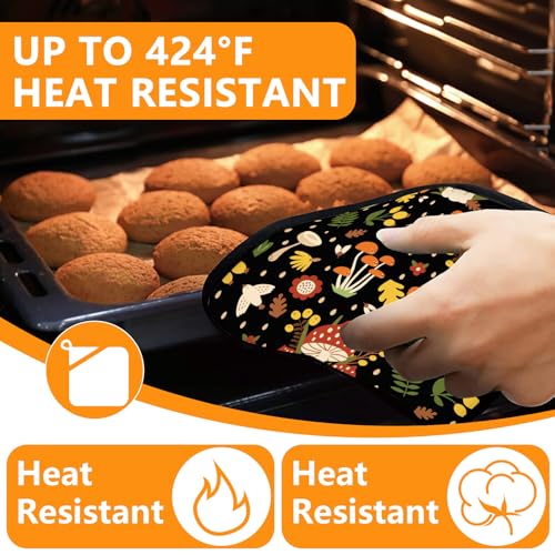 Red Mushroom Oven Mitts and Plant Pot Holders Sets 4Pcs (Red Mushroom)