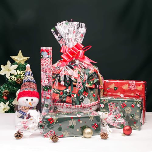 100' Long X 17.5” Wide Christmas Cellophane Wrap Roll (145.83 Sq Ft)