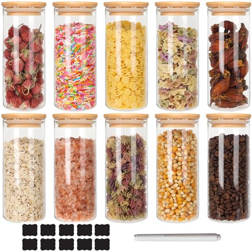 10 Pack 14 oz Glass Jars with Airtight Bamboo Lids for Kitchen (14 fl oz (10 pcs))