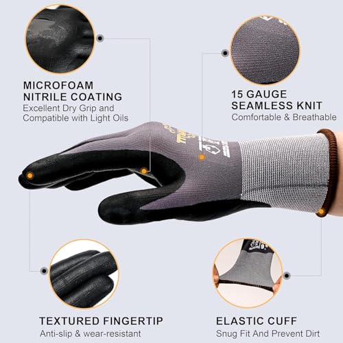 Work Gloves MicroFoam Nitrile Coated (6 Count)