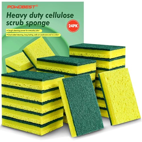 24 Pack Heavy Duty Scrub Sponges (Yellow/Green / 24Count (Pack of 1))