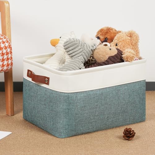 Storage Baskets for Shelves (White&Dark Green / L-15"x11"x9.5")