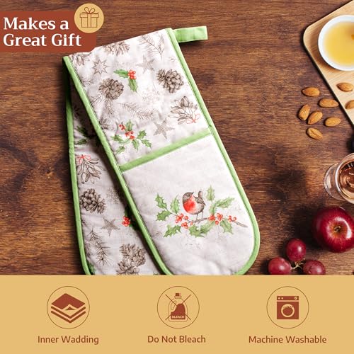 Double Oven Mitts 100% Cotton Double Oven Glove (115 - Christmas Dew / 7" x 35" (Double Oven Mitt))