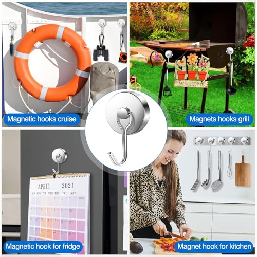 Magnetic Hooks Magnet Hook for Cruise Cabins Fridge 120LBS 8 Pack (Silver / 1.26in)