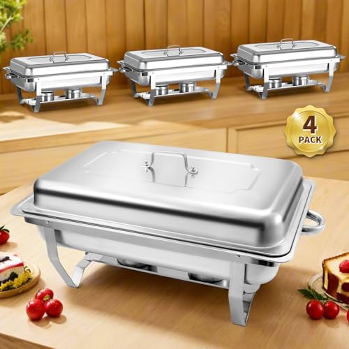 8 Qt 4 Pack Full Size Chafing Dishes Buffet Set (4 Pack - 1/1 Pan)