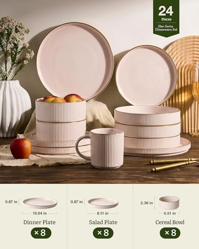Stoneware Dinnerware Sets for 8 (Light Pink / Service for 8)