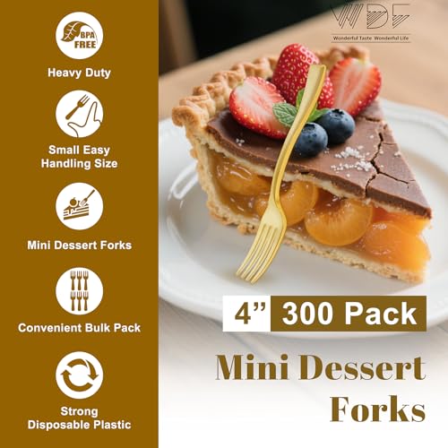 Disposable Plastic Mini Forks 300 Pieces 4 Inches (Gold / Mini Forks)