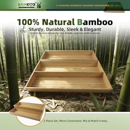 Long V Shaped Bamboo Drawer Organizer Set of 2 (Bamboo (V-Shaped 2 Piece Set - S) / 19.6" L x 20.2" W x 2.1" H)