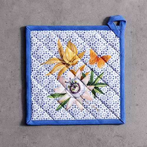 Pot Holders 100% Cotton Potholders (087 - Passiflora / 8" x 8" (Pot Holder Pack of 1))