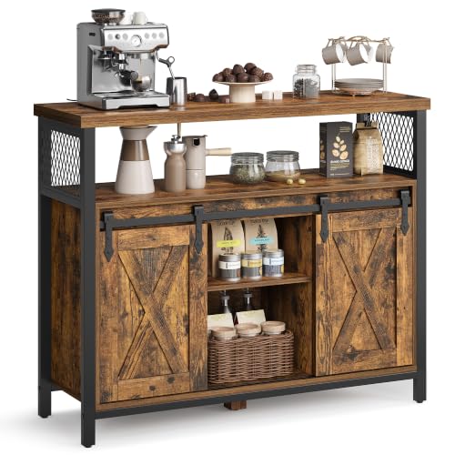 Buffet Cabinet (Without Power Outlet and Light / 13"D x 39.4"W x 31.5"H / Rustic Brown + Ink Black)