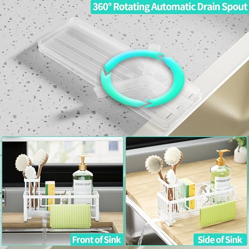 Sponge Holder for Kitchen Sink (White / with Dishcloth Holder)
