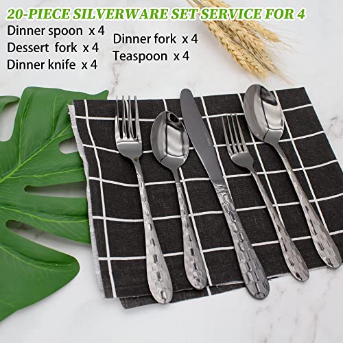 Hammered Silverware Set for 4 (Black)