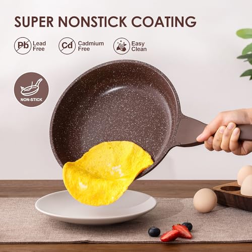 16Pcs Pots and Pans Set Non Stick (Toffee Brown)