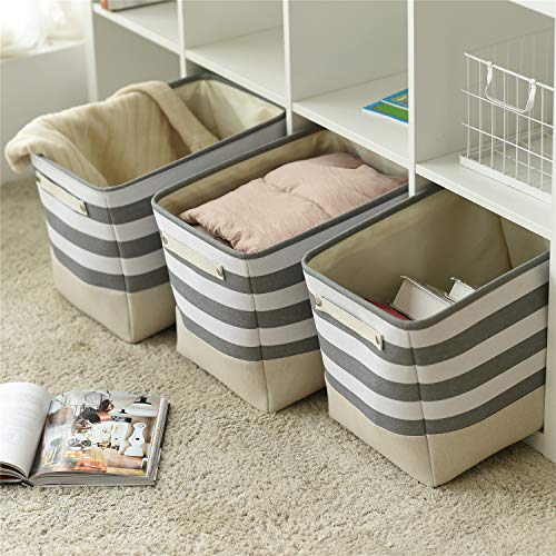 Extra Large Cube Storage Bins Baskets for Organizing (Grey&White Stripes / 3PCS/Large Cube - 16L×12W×12H)