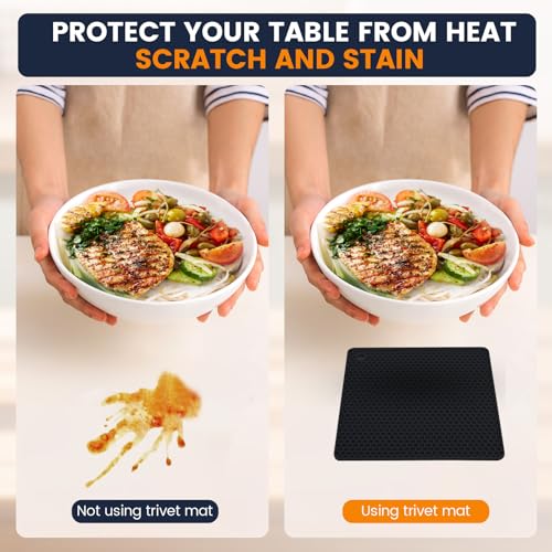 Silicone Trivet Mats 4 Heat Resistant Pot Holders Multipurpose Non (Black Nordic Blue)
